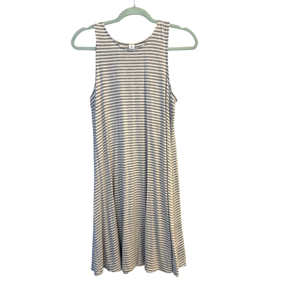 Old Navy Grey White Striped Sleeveless Knit Swing Dress Medium